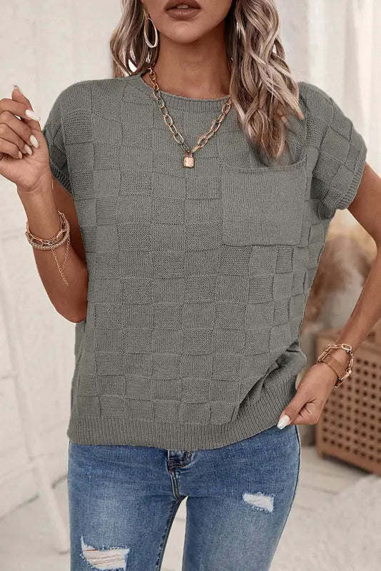 Lattice knit short sleeve sweater | fashionfitz