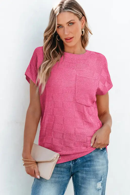 Lattice knit short sleeve sweater | fashionfitz