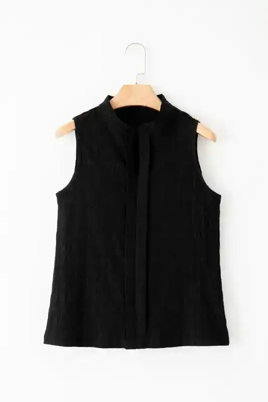 Lattice Textured Split Neck Tank Top - Fashionfitz