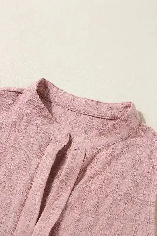 Lattice Textured Split Neck Tank Top - Fashionfitz