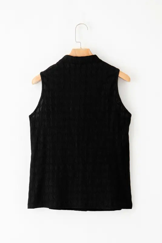 Lattice textured split neck tank top - tops