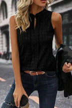 Lattice Textured Split Neck Tank Top - Fashionfitz