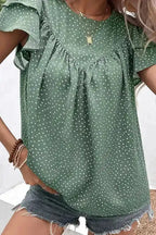 Laurel Green Dotted Ruffle Sleeve Blouse - Fashionfitz