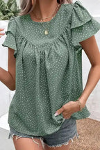 Laurel Green Dotted Ruffle Sleeve Blouse - Fashionfitz