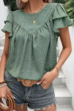 Laurel Green Dotted Ruffle Sleeve Blouse - Fashionfitz