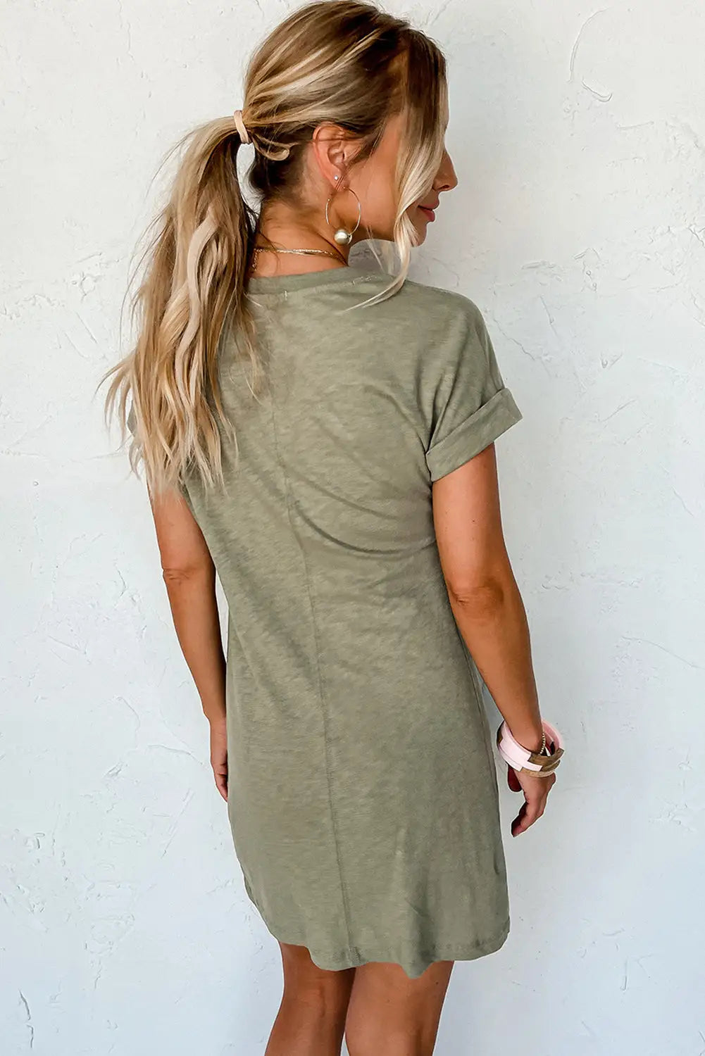 Laurel green folded sleeve twisted mini t-shirt dress - dresses