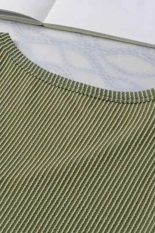 Laurel Green Twist Short Sleeve Corded V Neck Top - Fashionfitz