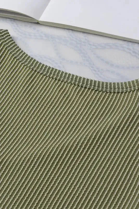 Laurel Green Twist Short Sleeve Corded V Neck Top - Fashionfitz
