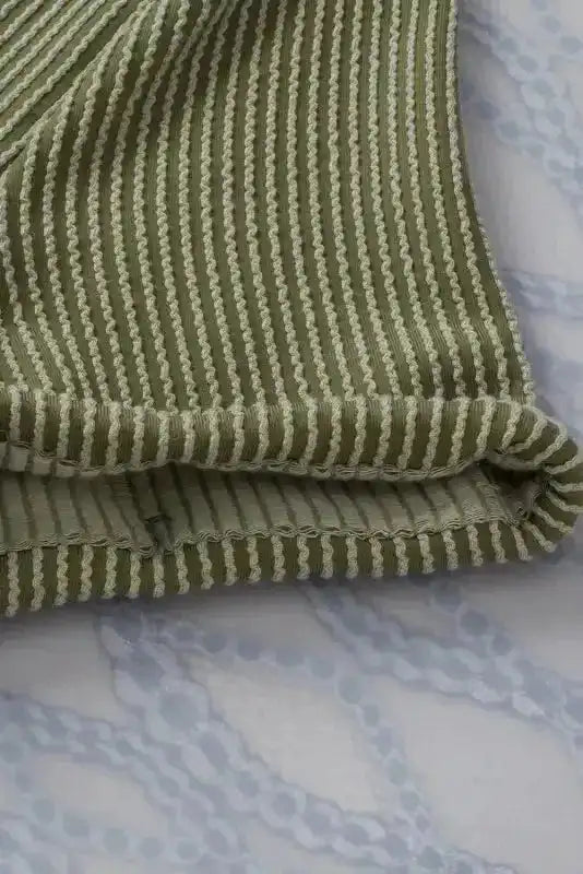 Laurel Green Twist Short Sleeve Corded V Neck Top - Fashionfitz