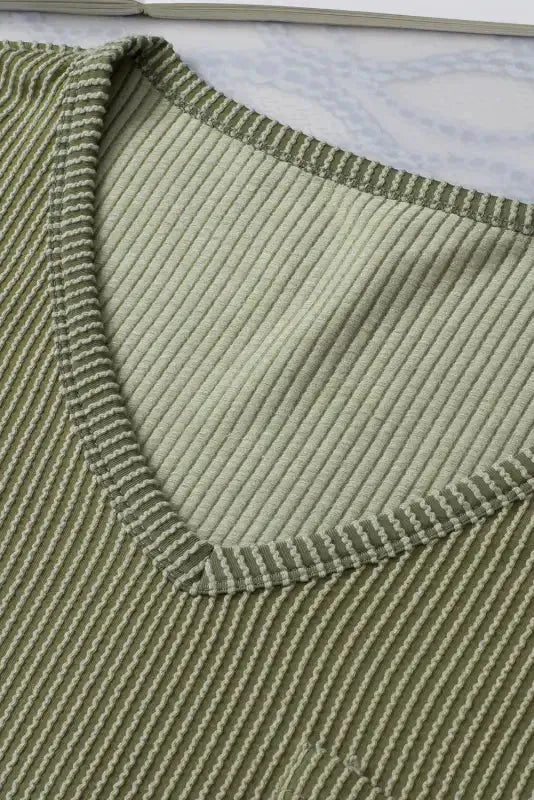Laurel Green Twist Short Sleeve Corded V Neck Top - Fashionfitz