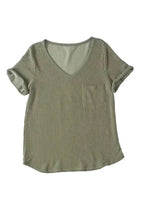 Laurel Green Twist Short Sleeve Corded V Neck Top - Fashionfitz