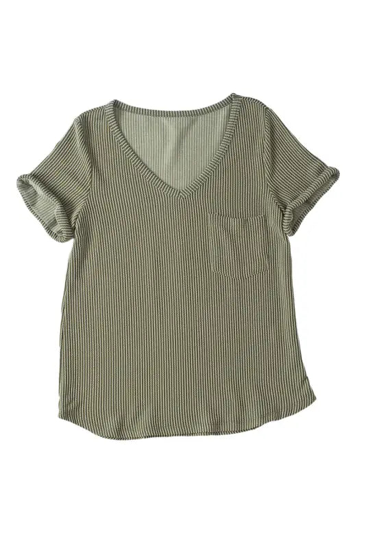 Laurel green twist short sleeve corded v neck top - tops