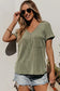 Laurel green twist short sleeve corded v neck top - tops