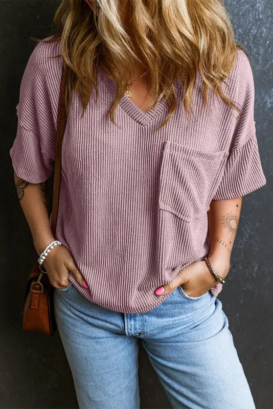 Lavender corded loose t-shirt - l / 70% polyester + 27% viscose + 3% elastane - t-shirts