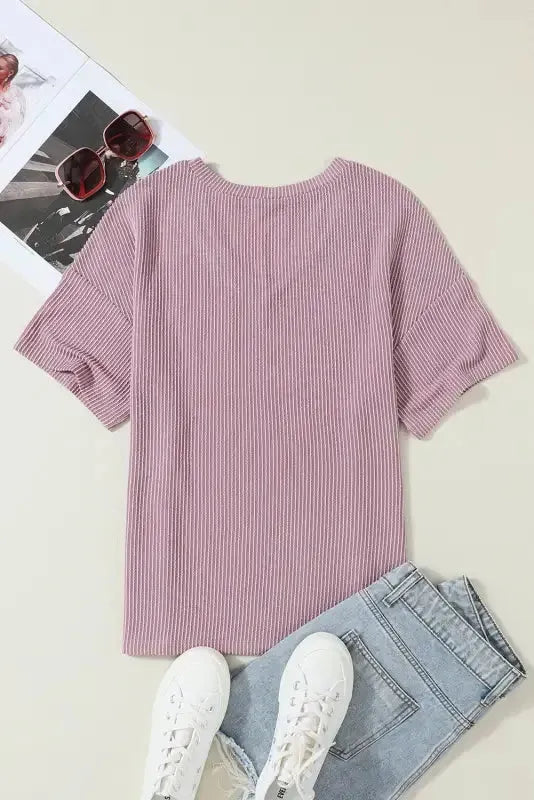 Lavender Corded Loose T-shirt - Fashionfitz