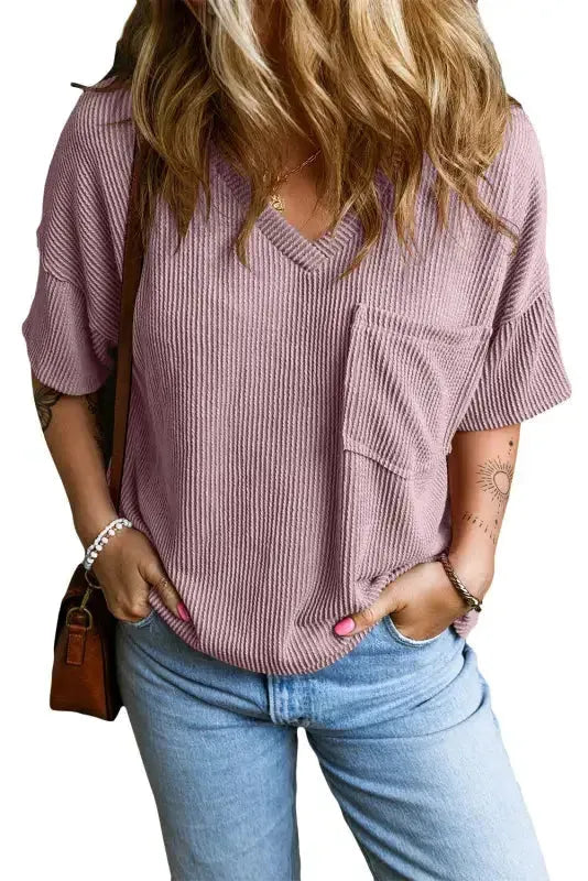 Lavender Corded Loose T-shirt - Fashionfitz