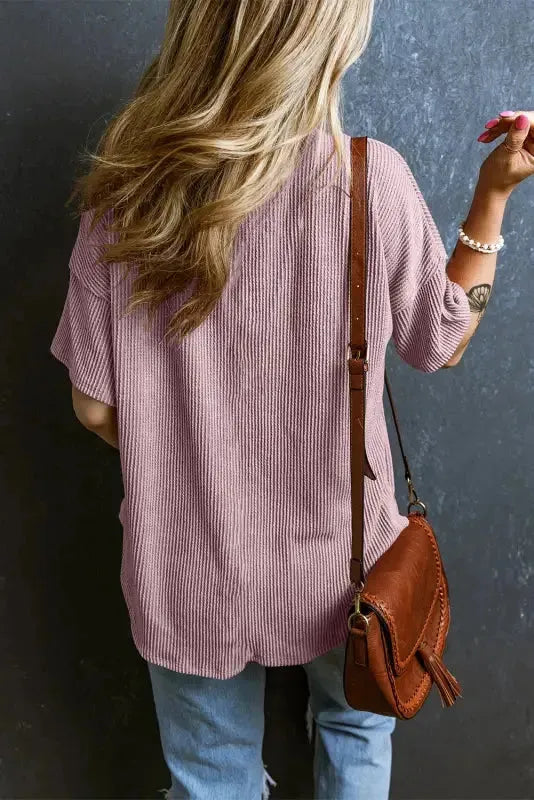 Lavender Corded Loose T-shirt - Fashionfitz