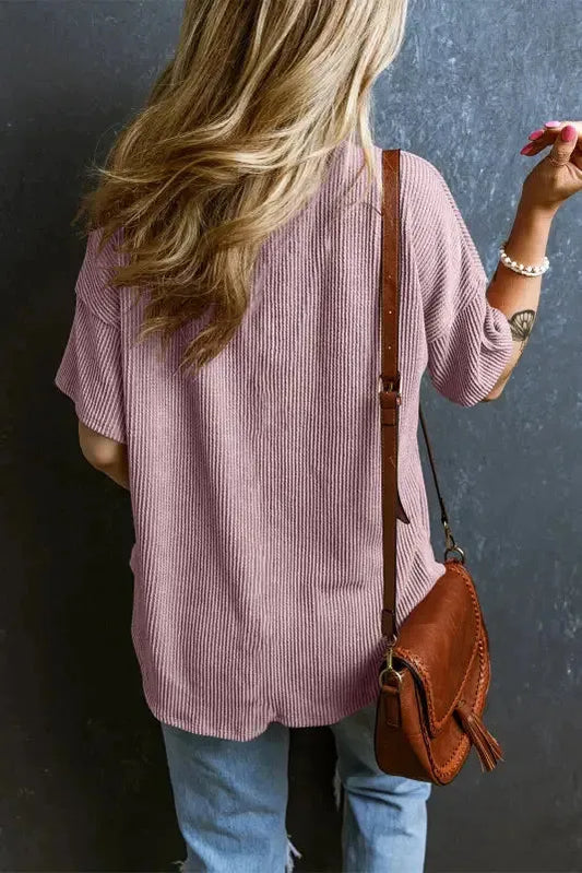 Lavender Corded Loose T-shirt - Fashionfitz