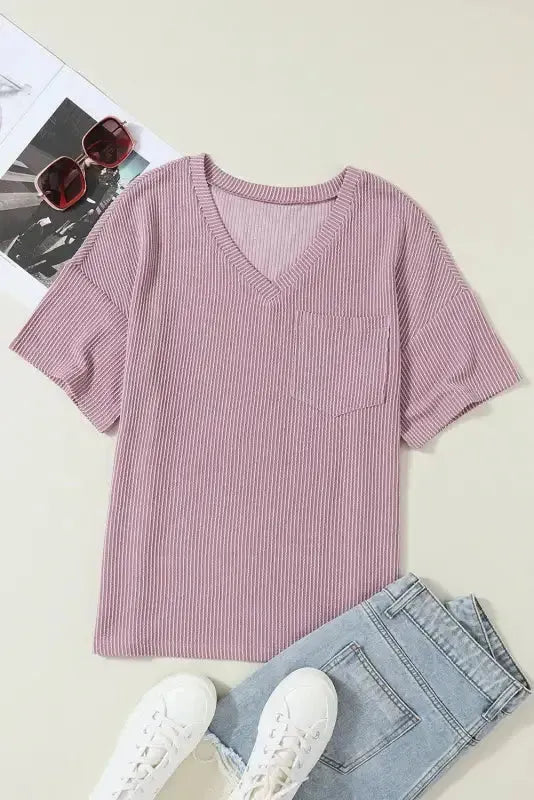 Lavender Corded Loose T-shirt - Fashionfitz