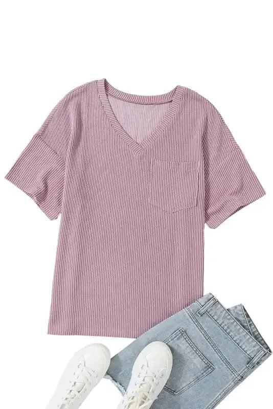 Lavender Corded Loose T-shirt - Fashionfitz