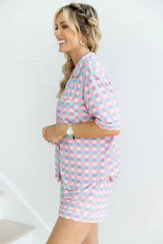 Lavender lattice short sleeve pajama ensemble