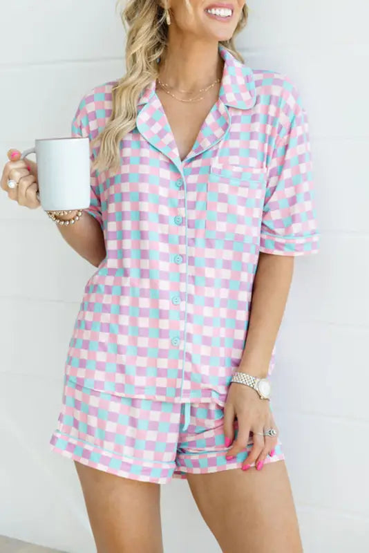 Lavender lattice short sleeve pajama ensemble