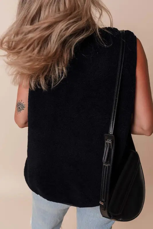 Leather contrast fleece vest