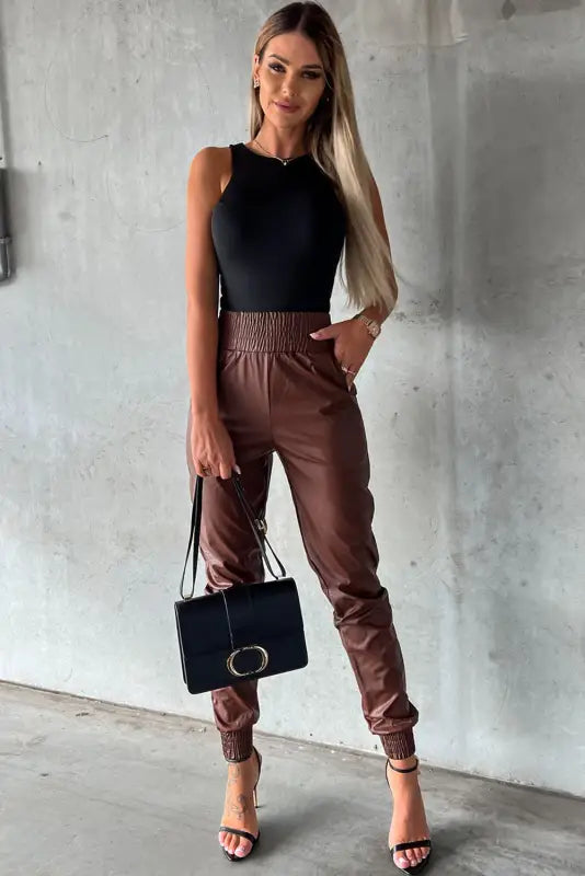 Leather skinny pants - high-waist