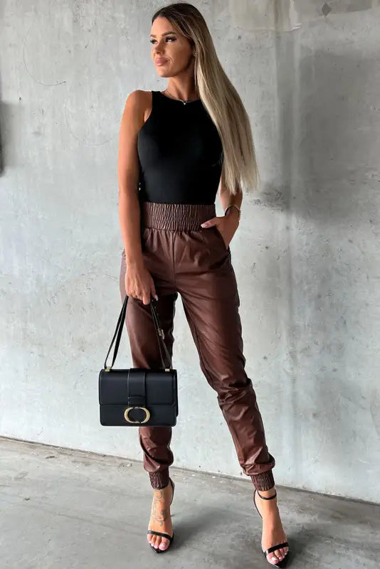 Leather skinny pants - high-waist