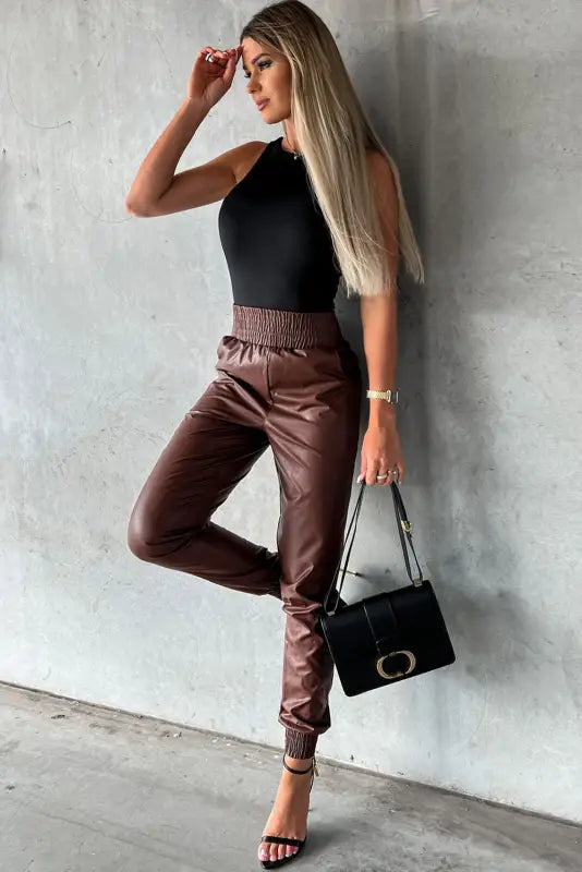 Leather skinny pants - high-waist