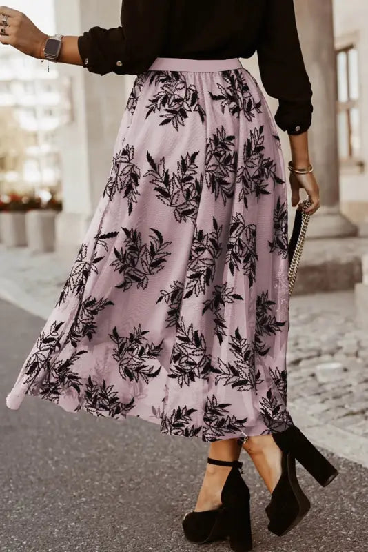 Leaves embroidered maxi skirt by fashionfitz