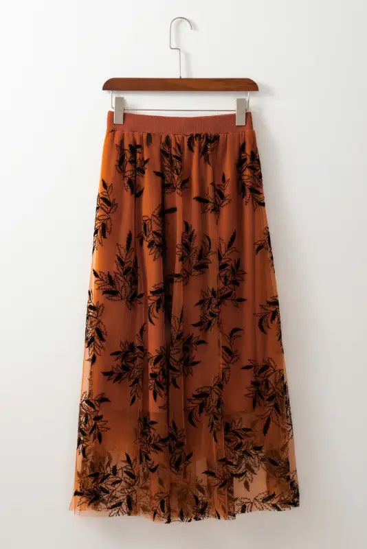 Leaves embroidered maxi skirt by fashionfitz