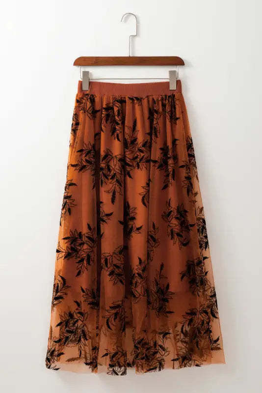 Leaves embroidered maxi skirt by fashionfitz