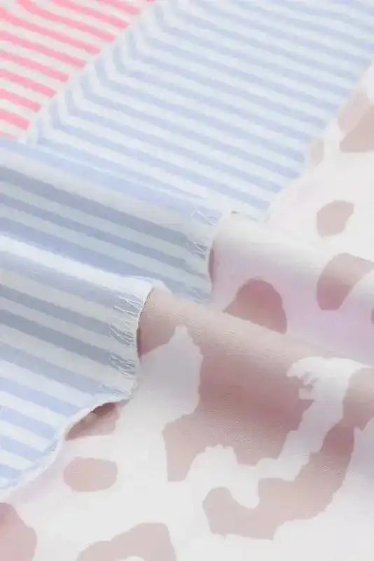 Leopard Animal Print Contrast Stripes Patchwork Puff Sleeve Knit Top - Fashionfitz