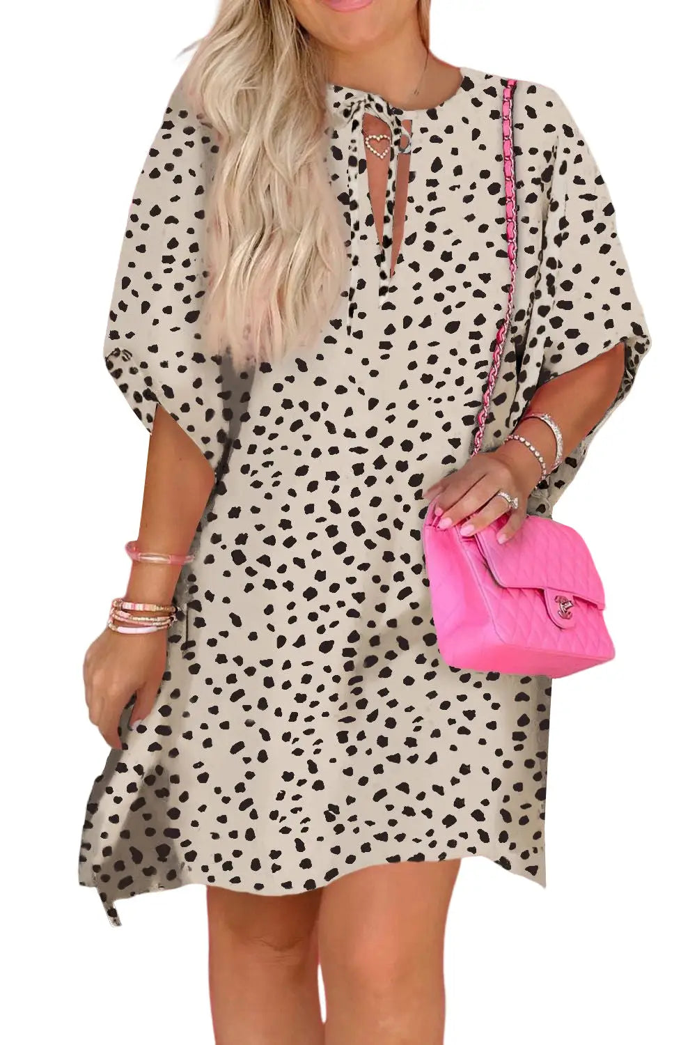 Leopard animal print half sleeve shift dress - mini dresses