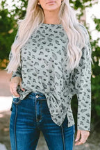 Leopard Animal Print Stitching Loose Long Sleeve Top - Fashionfitz