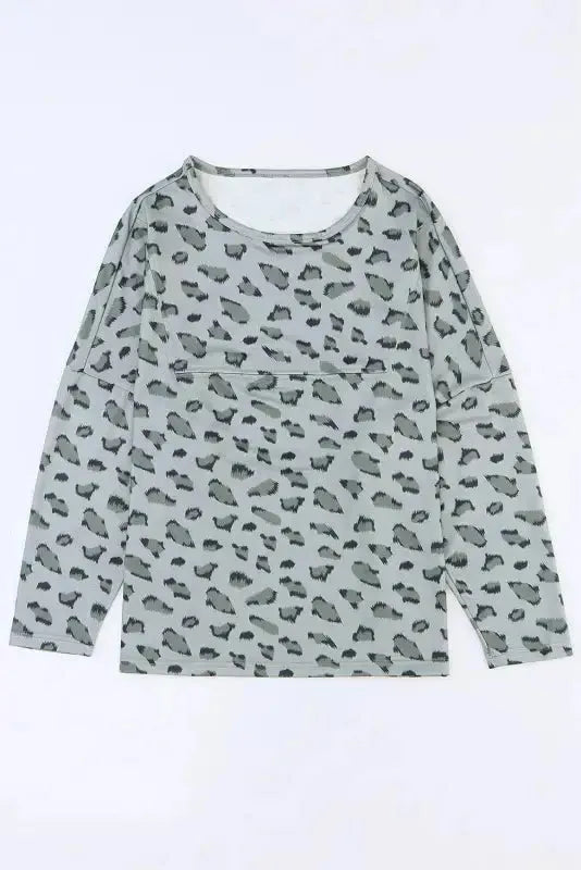 Leopard Animal Print Stitching Loose Long Sleeve Top - Fashionfitz