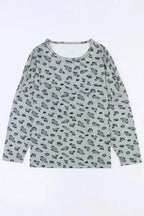 Leopard Animal Print Stitching Loose Long Sleeve Top - Fashionfitz