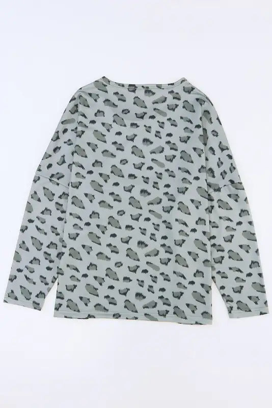 Leopard animal print stitching loose long sleeve top - tops