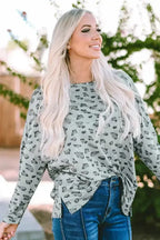 Leopard Animal Print Stitching Loose Long Sleeve Top - Fashionfitz