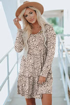 Leopard Animal Print Tiered Long Sleeve Dress - Fashionfitz