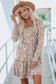 Leopard animal print tiered long sleeve dress - mini dresses