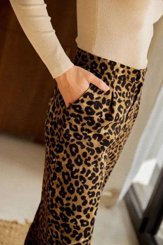 Leopard animal print wide leg pants - bottoms