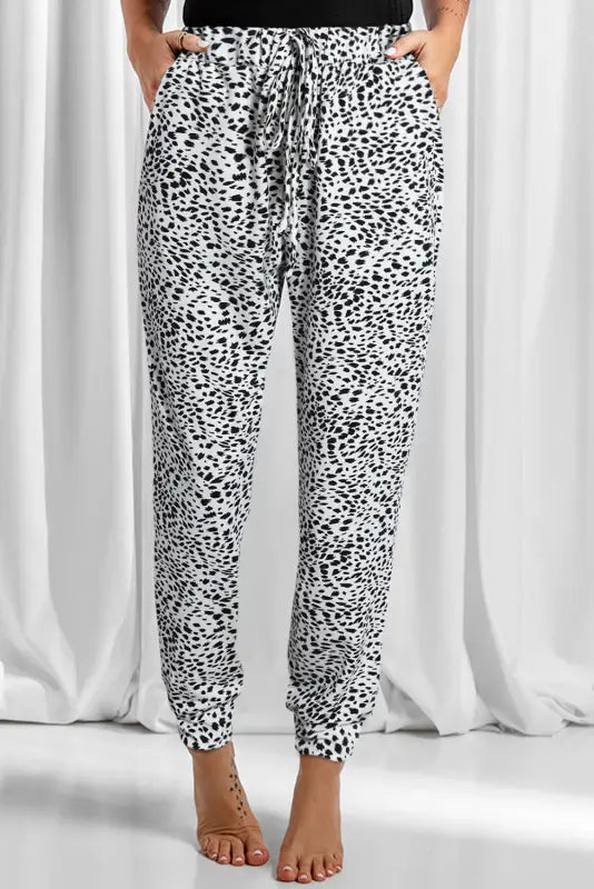 Leopard animal spots drawstring lounge jogger pants - joggers