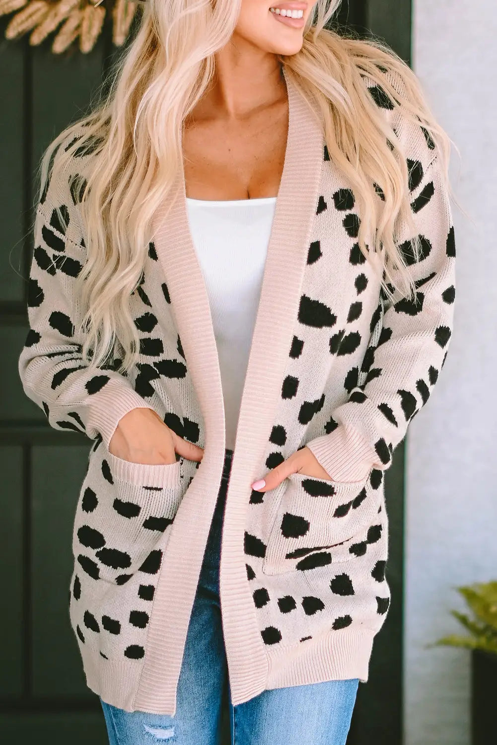 Leopard animal spotted pattern open front cardigan - sweaters & cardigans