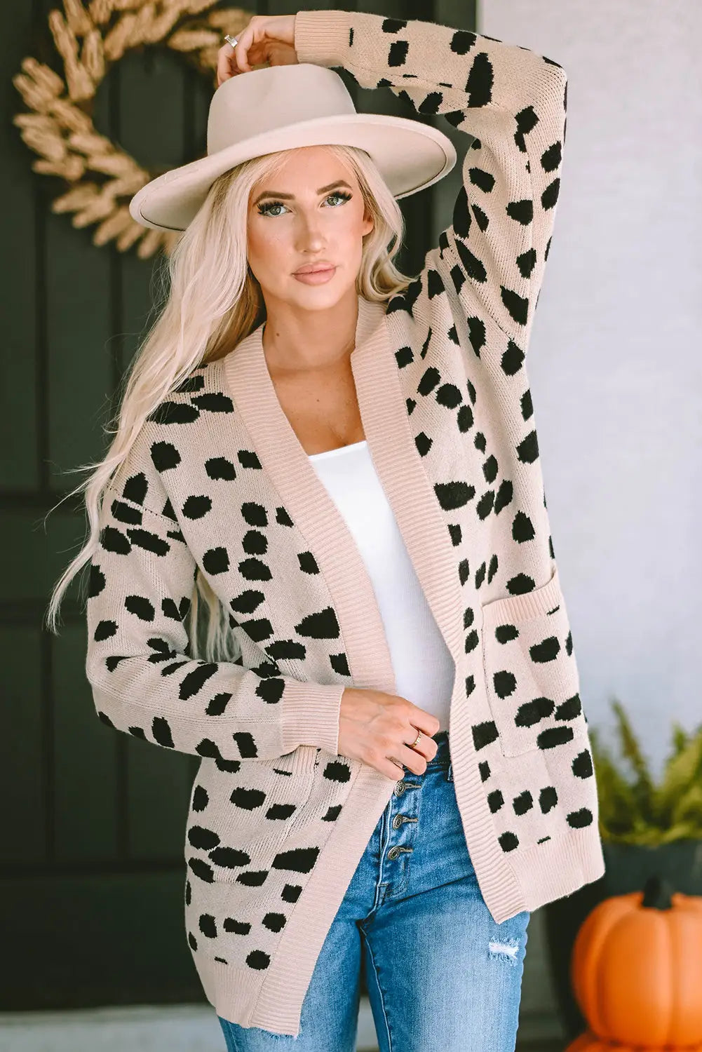 Leopard animal spotted pattern open front cardigan - sweaters & cardigans