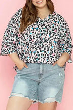 Leopard Batwing Sleeve Plus Size Top - Fashionfitz