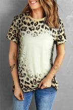 Leopard Bleached O-neck T Shirt - Fashionfitz