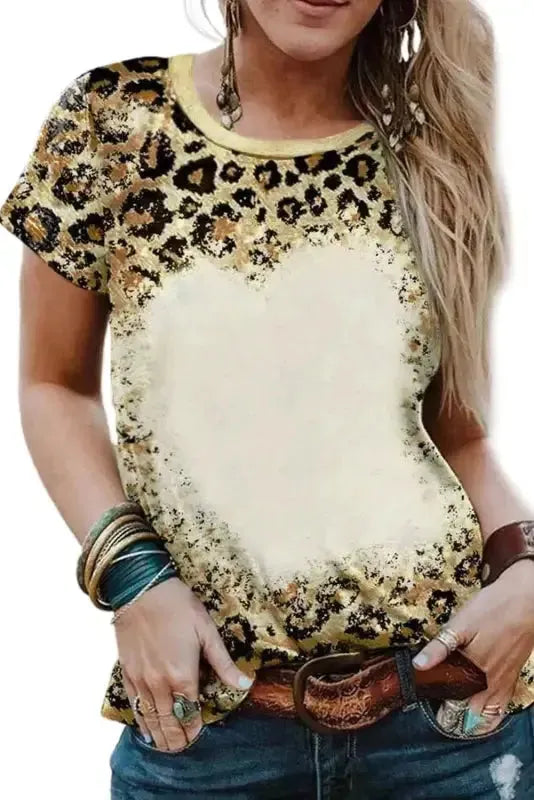 Leopard Bleached O-neck T Shirt - Fashionfitz