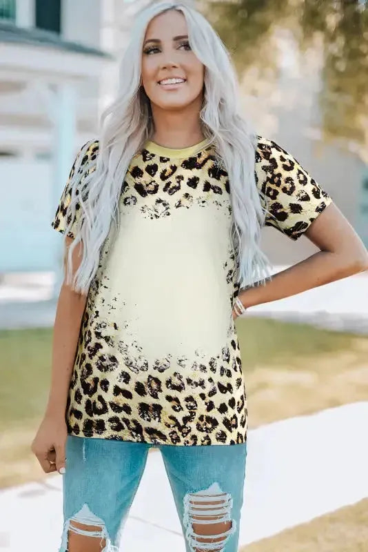 Leopard Bleached O-neck T Shirt - Fashionfitz
